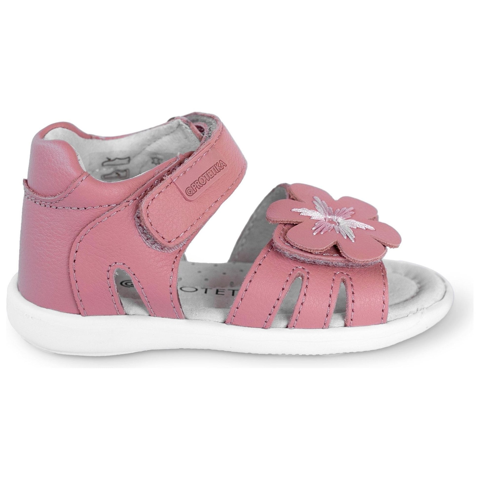 Pink smooth leather sandals for small girls, for proper foot arch development