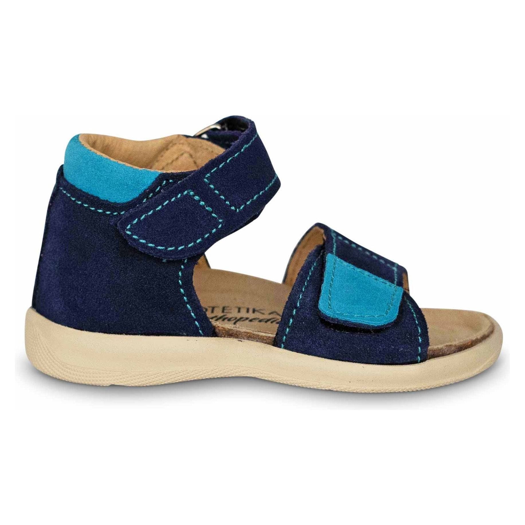 Orthopedic leather sandals for small and big boys with a high heel counter