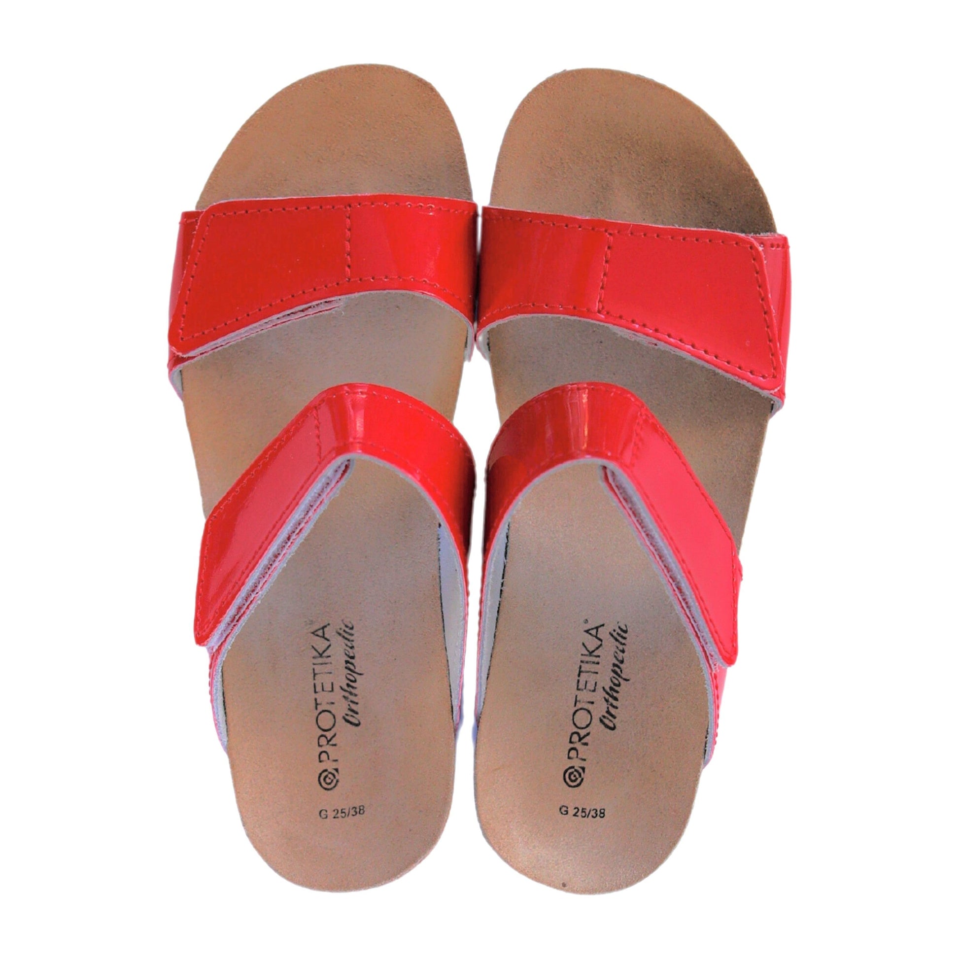 Shiny red orthotic wedge sandals for women by Protetika