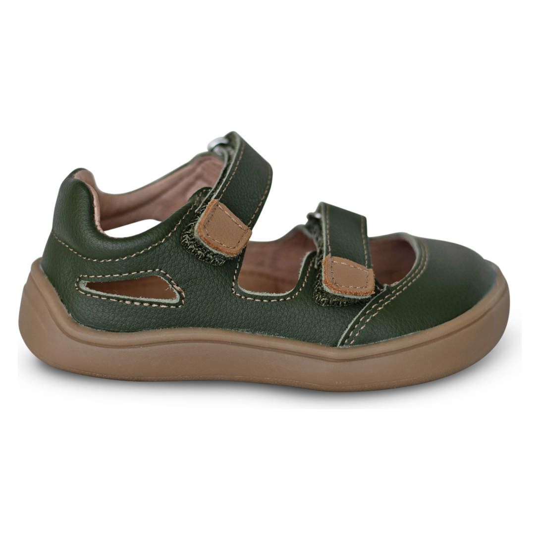 Smooth leather green barefoot toddler sneakers