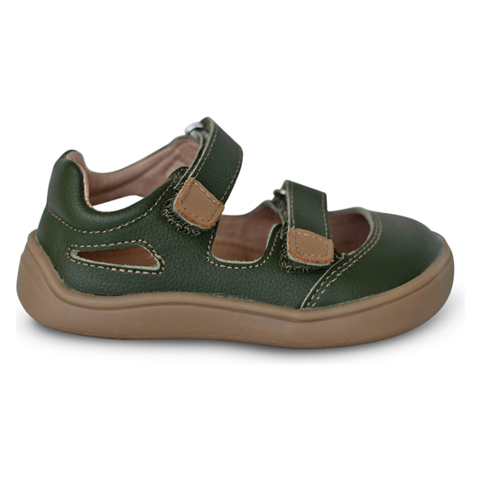 Smooth leather green barefoot toddler sneakers