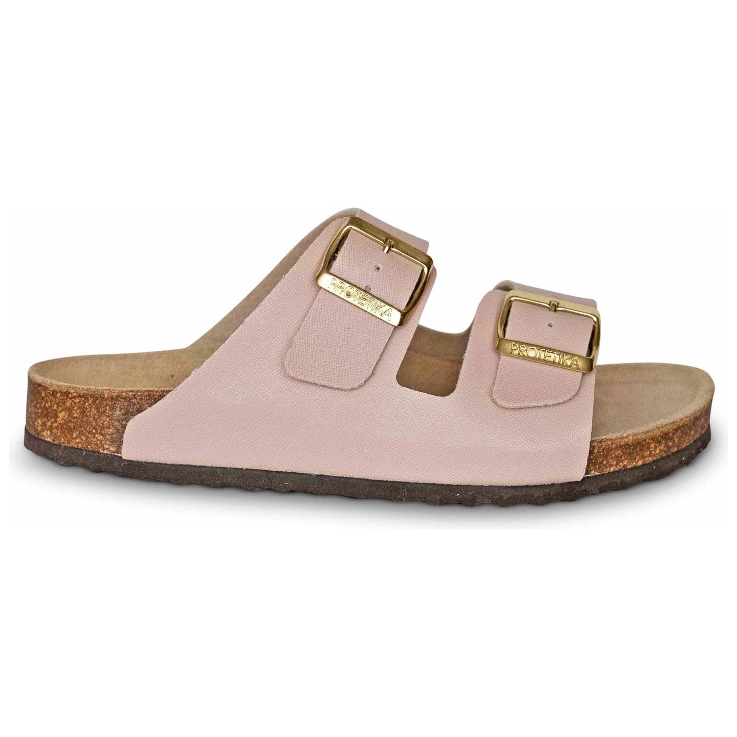 Light pink orthopedic sandals for women with a high arch support