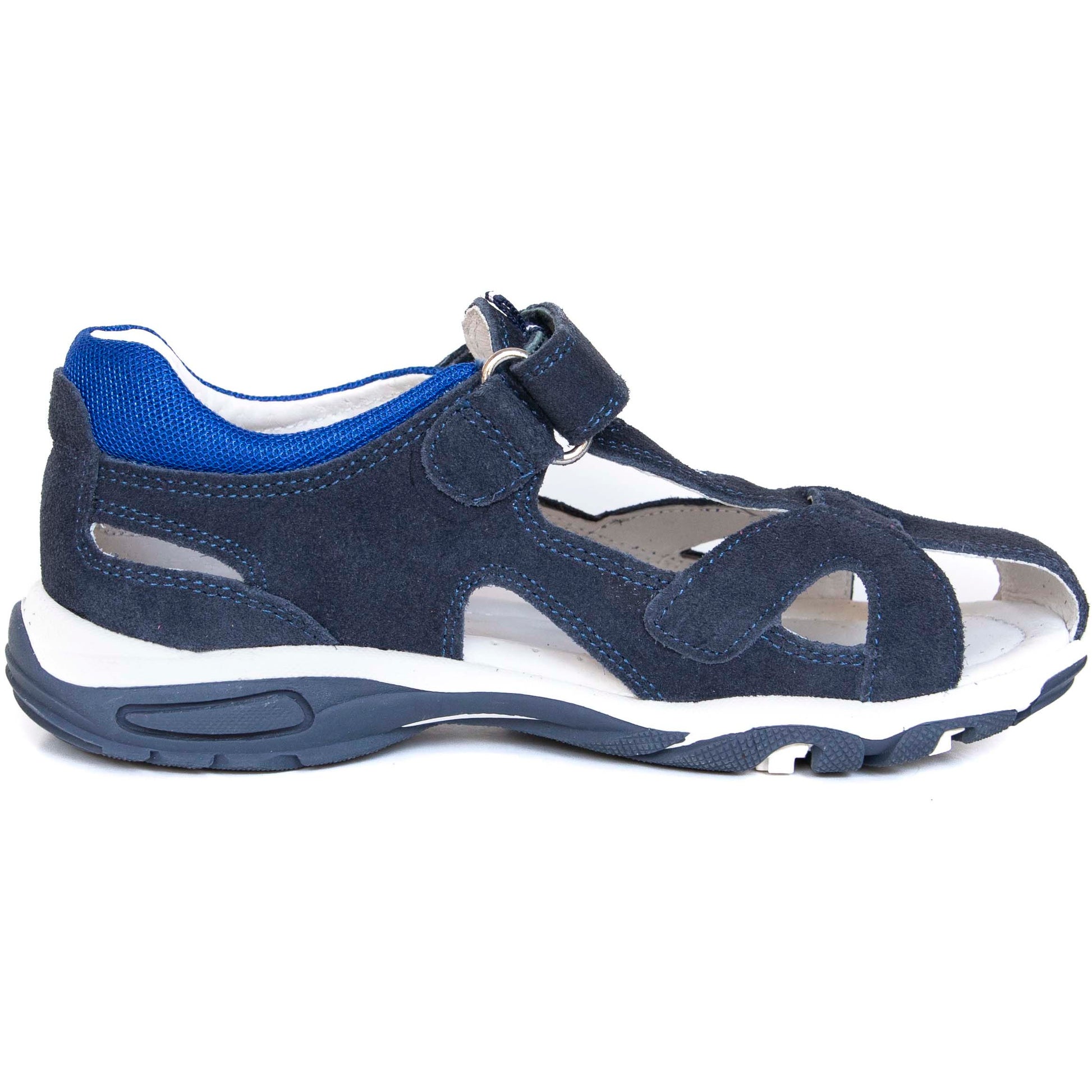 Dark blue leather sandals with arch support for older boys