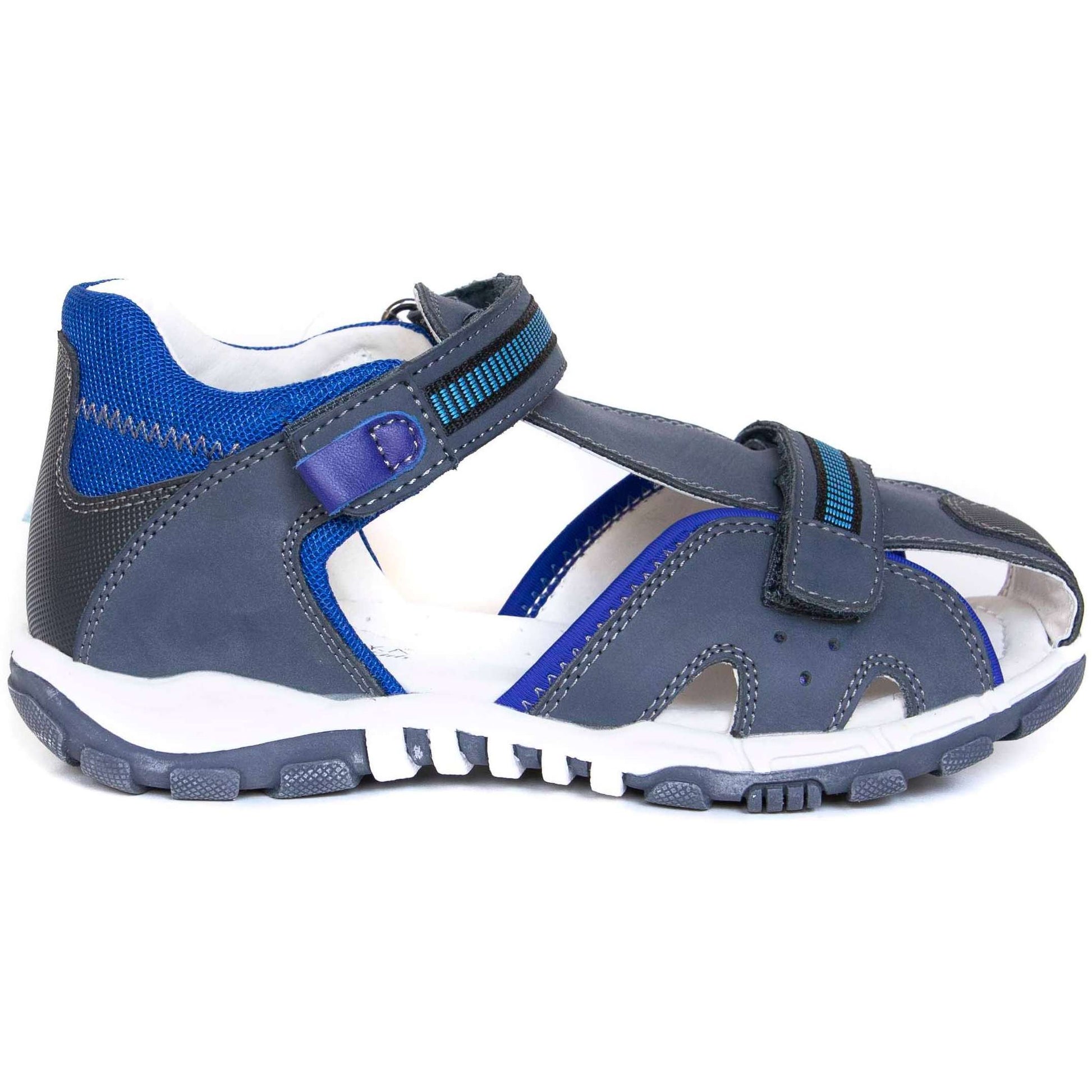 Blue sandals for big boys, with arch support and sold heel