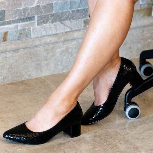 ROSINA Glossy Black Women's Heel Pumps - Elegant Leather Shoes