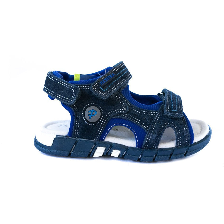 Blue sandals for boys made from suede leather