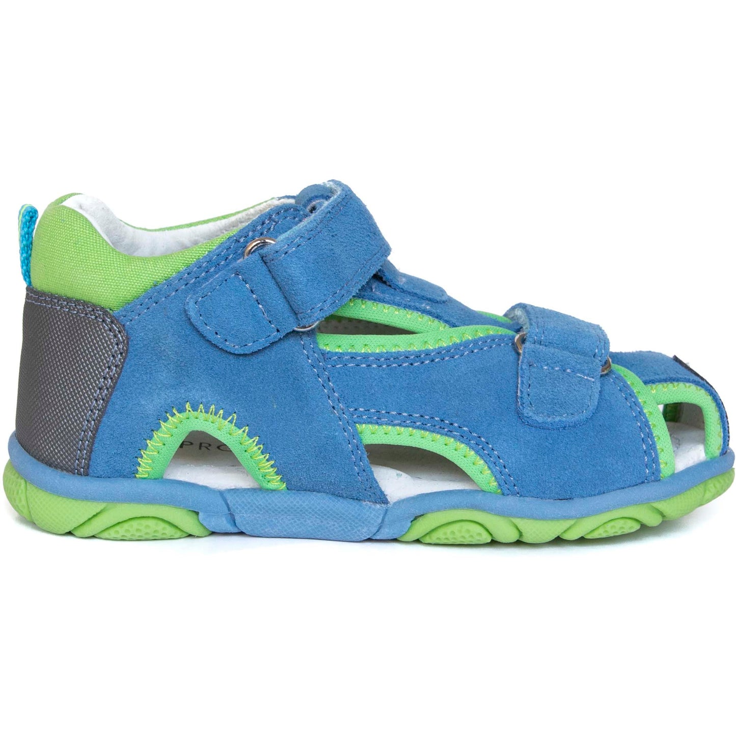 Light blue sandals with an arch support and solid heels, for small boys