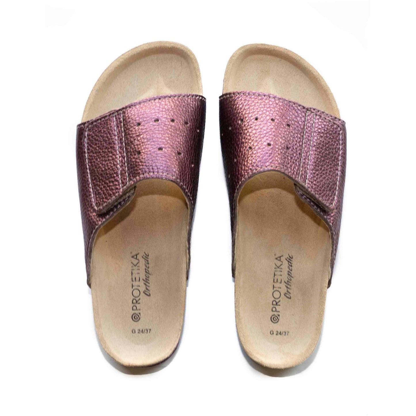 T122 RADANA: metallic fuchsia ladies orthotic sandals - feelgoodshoes.ae