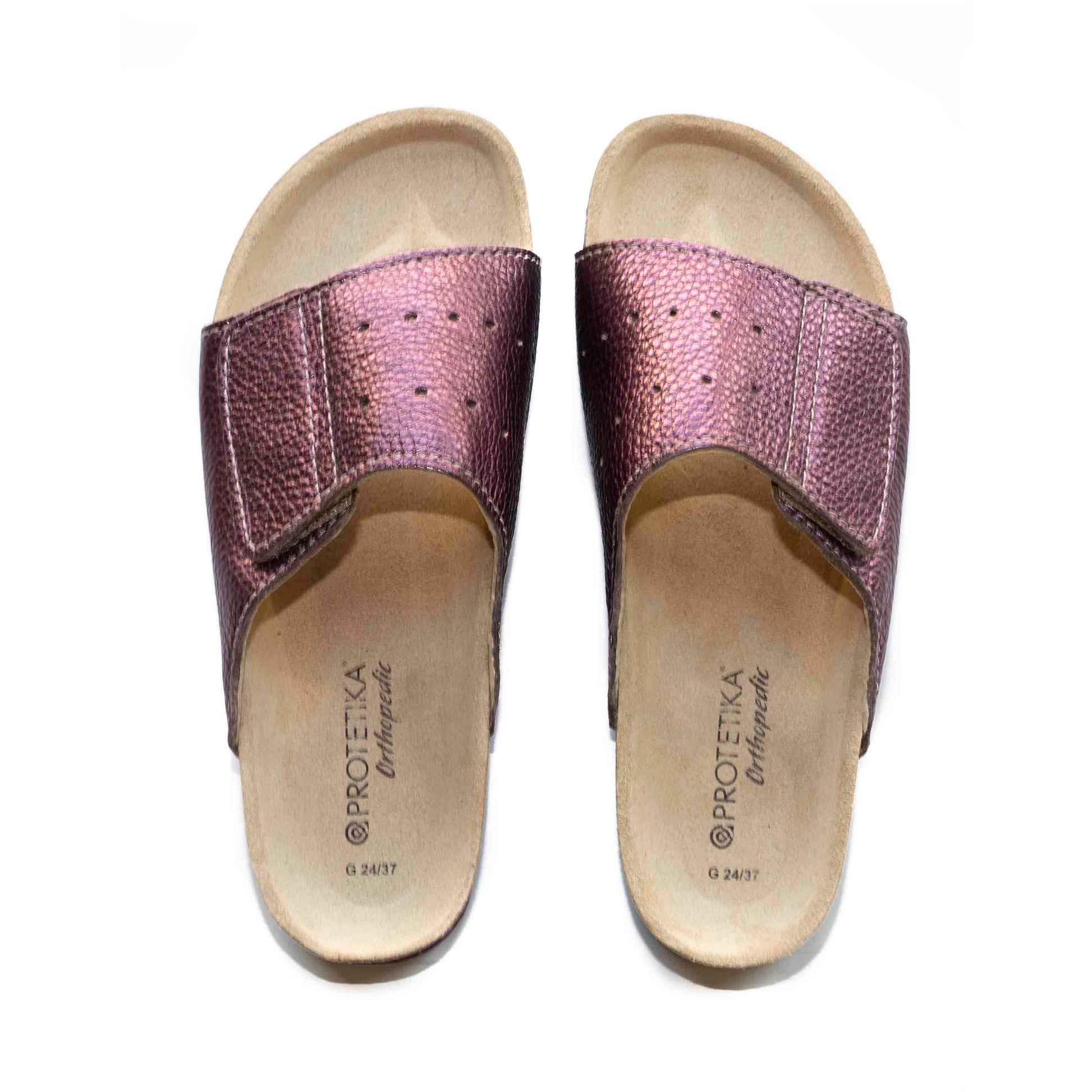 T122 RADANA: metallic fuchsia ladies orthotic sandals - feelgoodshoes.ae