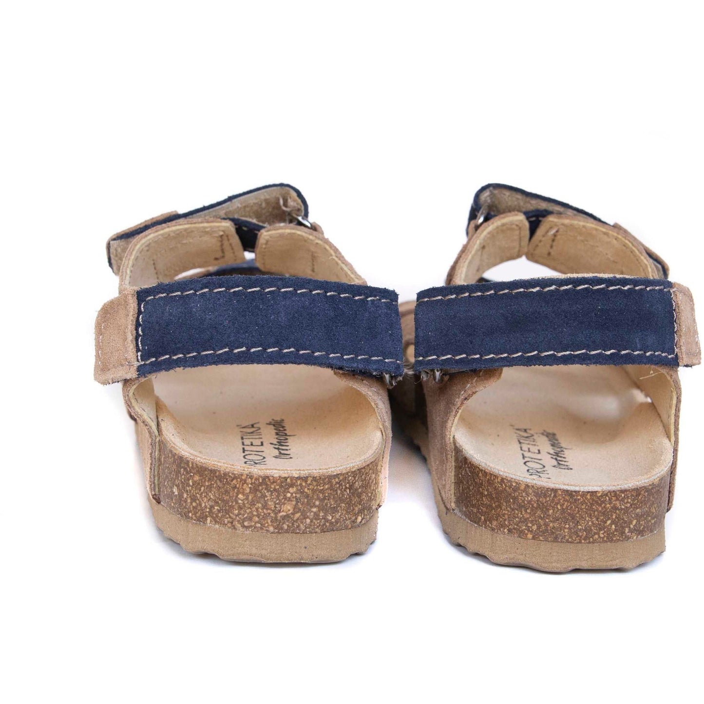 Brown cork orthopedic sandals with adjustable velcro heel straps