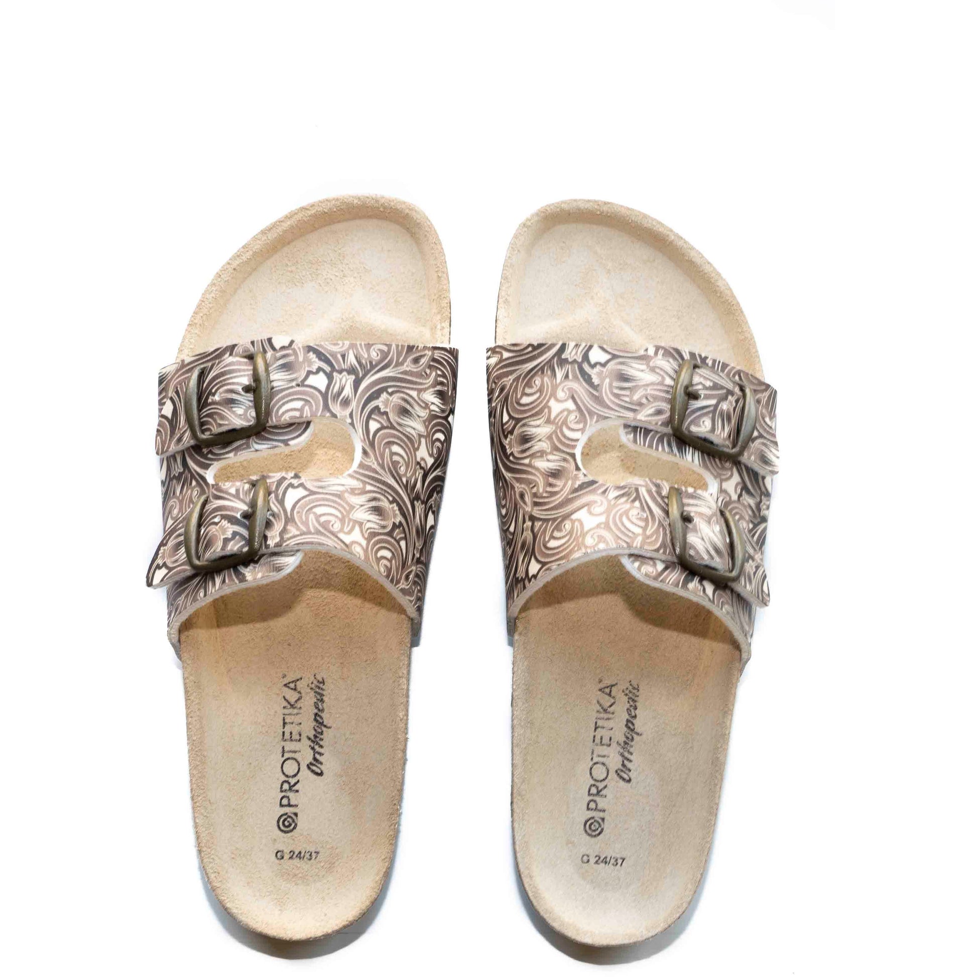 T92: colour 40 - white brown ladies orthotic sandals - feelgoodshoes.ae