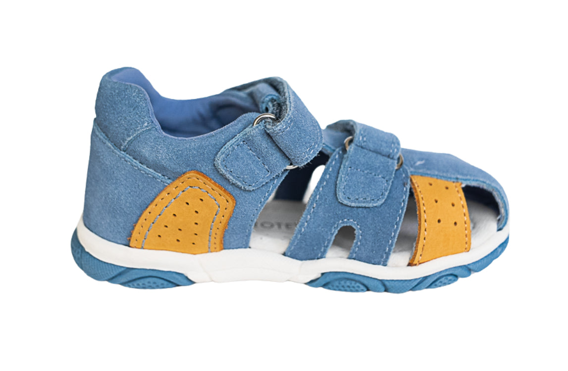 Blue arch support Protetika sandals for small boys, genuine leather on the inside and upper.