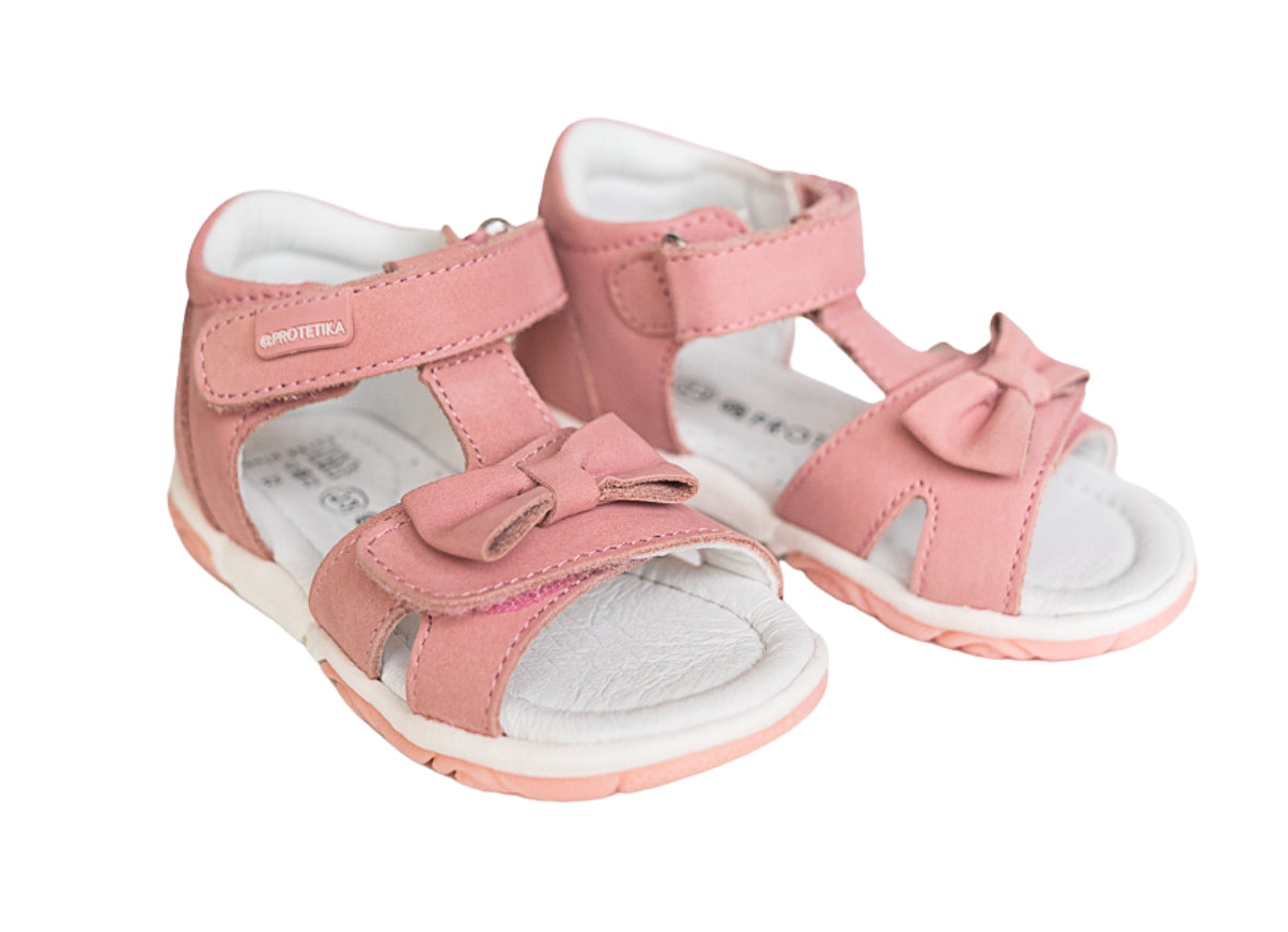 Open toe pink sandals for first walker girls, made from genuine leather by Protetika.