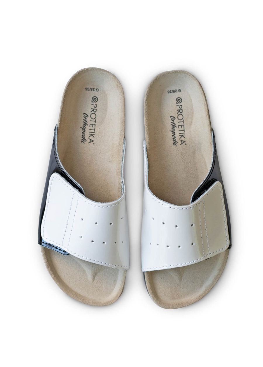 T56: glossy white black ladies orthotic sandals