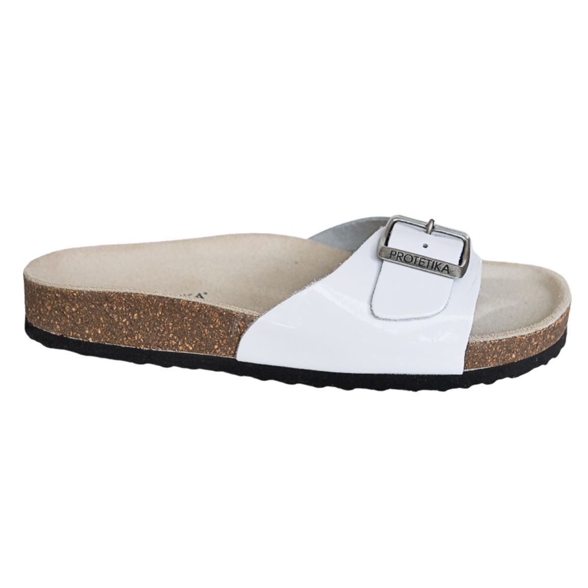 Glossy white orthopedic leather sandals for women, to prevent flat feet and knees and hip pain.