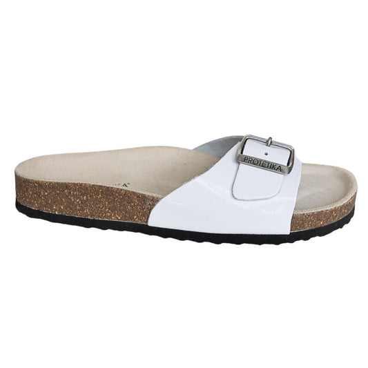 Glossy white orthopedic leather sandals for women, to prevent flat feet and knees and hip pain.