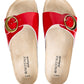 Glossy red cork orthopedic sandals from Protetika brand, leather on the sole and upper.