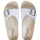 White orthopedic leather slide sandals for women, to prevent flat feet and knees and hip pain.