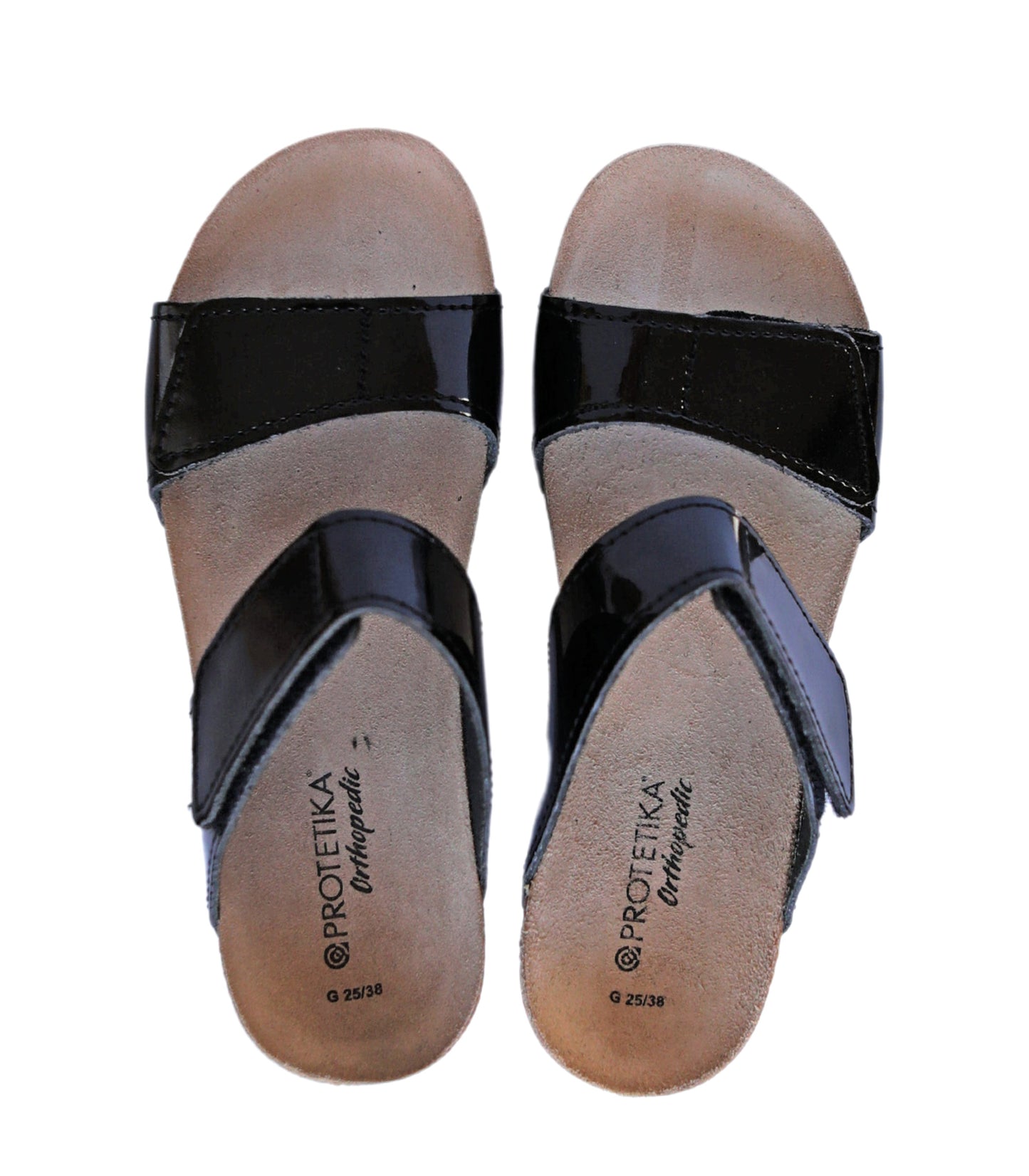 T86: 2 straps glossy black ladies orthotic wedge sandals