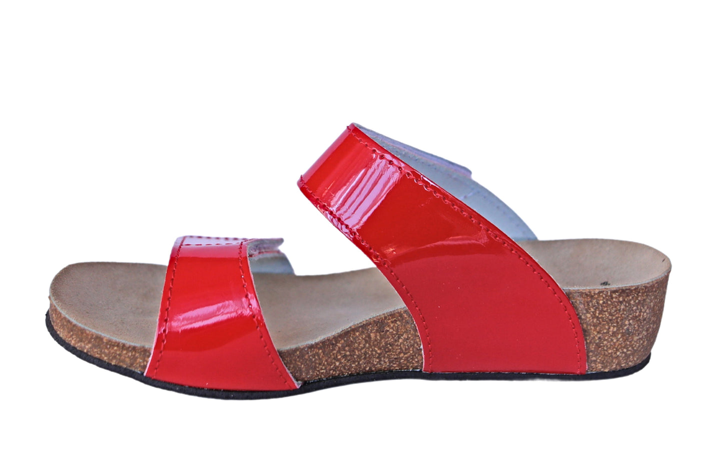 T86: 2 straps glossy red ladies orthotic wedge sandals - feelgoodshoes.ae