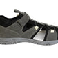 Grey and black athletic arch support leather sandals with one hook-and-loop strap, made by Protetika. 