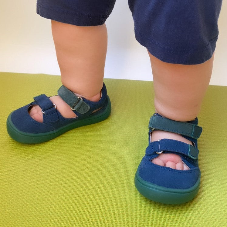 Blue minimalist shoes TERY denim are super comfortable for your young toddler.