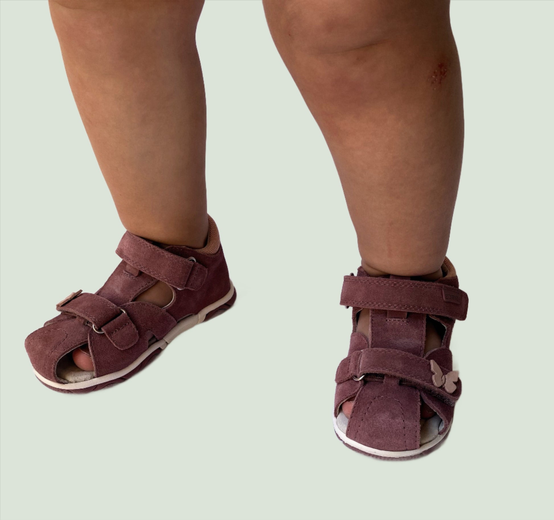 Arch supporting genuine leather suede leather sandal for small girls, firstwalkers up to 3 years.
