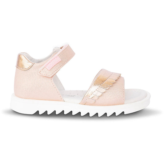 ELBA is a festive fashion sandal for older girls, with a peach glittery finish.