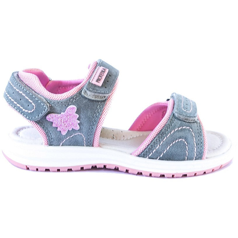 Arch support sandals for older girls, in stylish light grey and pink colour combination.