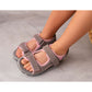 Modern looking grey pink sandals for girls without a firm heel 