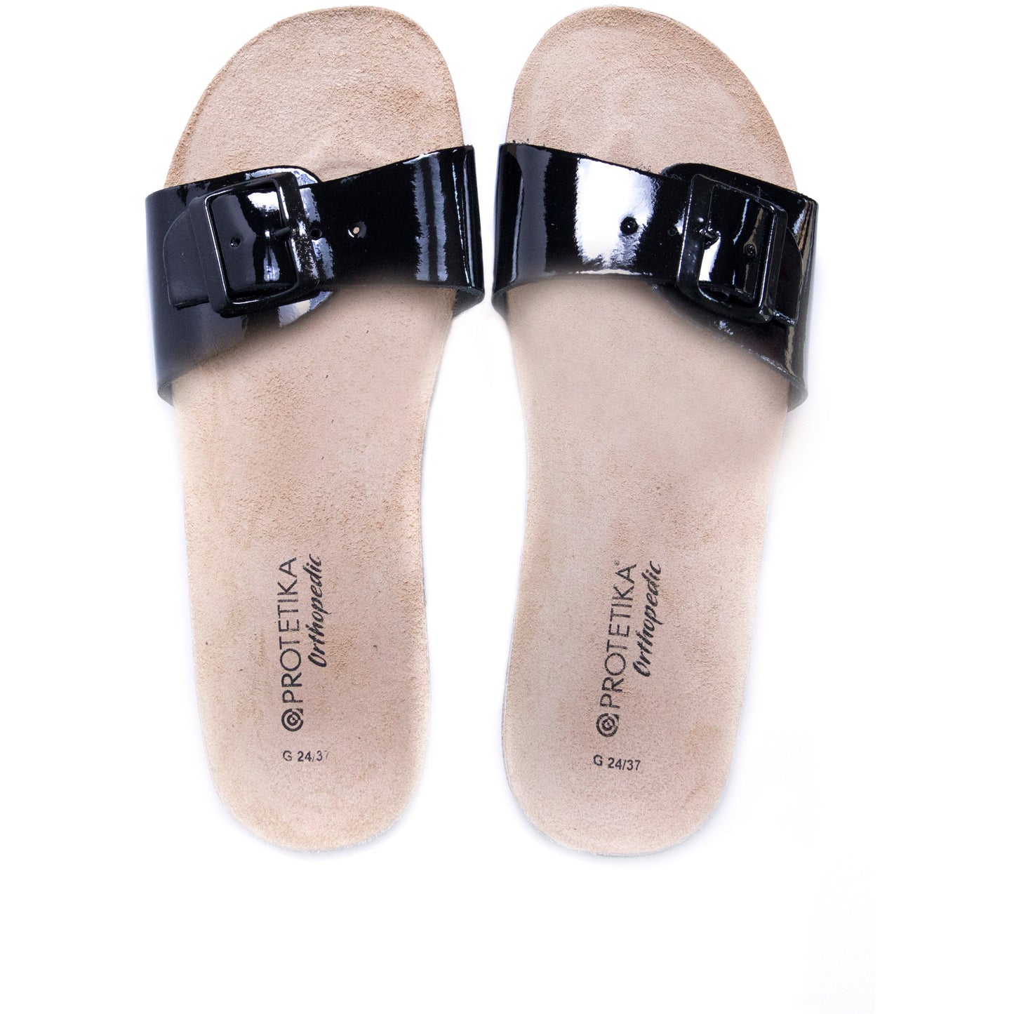 T84: color 60 - glossy black ladies orthotic wedge sandals