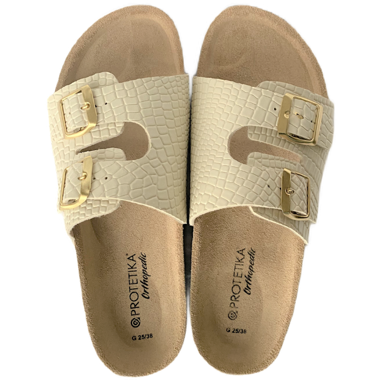 T92: colour croco cream ladies orthotic sandals - feelgoodshoes.ae