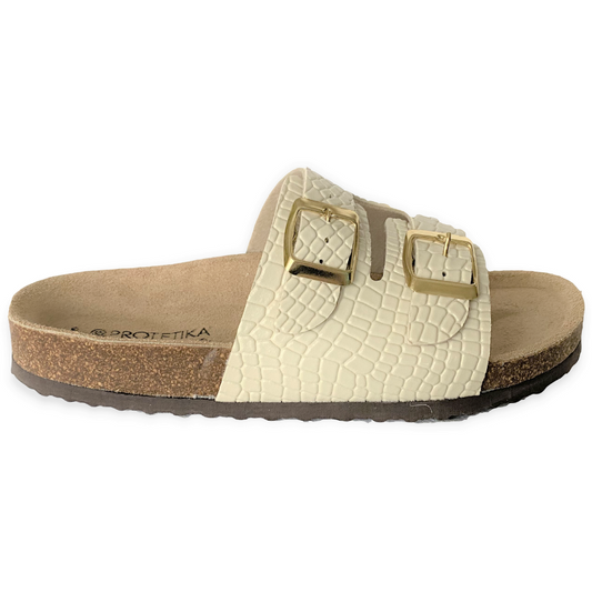 T92: colour croco cream ladies orthotic sandals - feelgoodshoes.ae