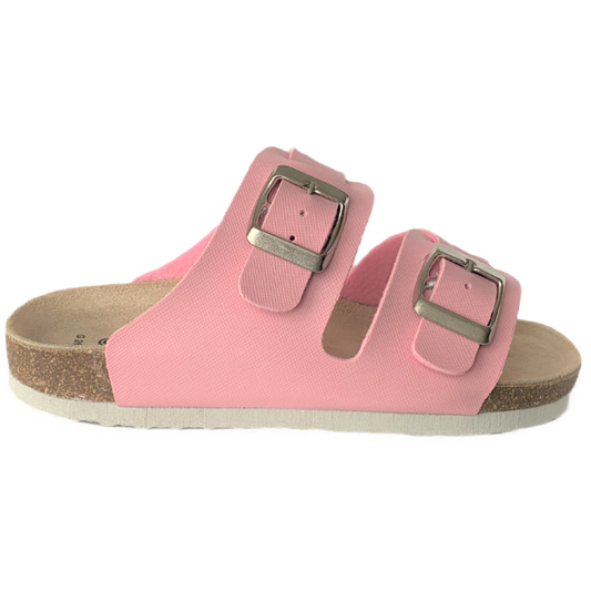 Cork orthopedic sandals for older girls, pink colour, PROTETIKA brand. High arch support, deep heel foot bed, genuine leather insole.