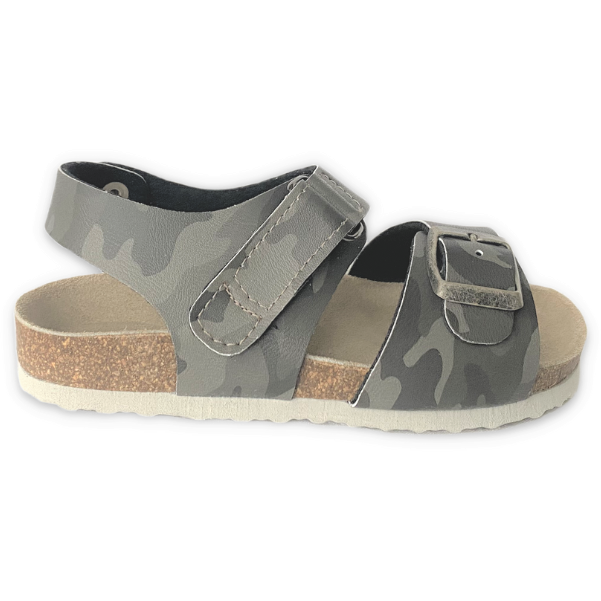 Cork orthopedic sandals for older boys, PROTETIKA brand. High arch support, deep heel foot bed, genuine leather insole. Very popular camouflage design.